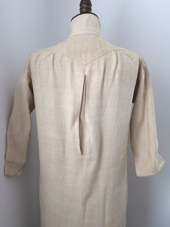 1980s Vintage Creamy Beige Linen Shift Dress with poc… - Gem