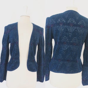 Krizia Maglia Vintage 1980s turquoise sparkly Cardigan sweater