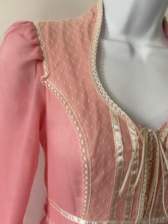 Gunne Sax 1970's Pink Maxi Romantic Renaissance B… - image 2