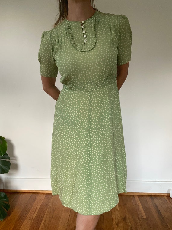 1940s green/white polka dot day dress - image 5