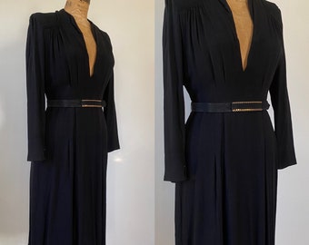 1940's black crepe dress with plunging neckline