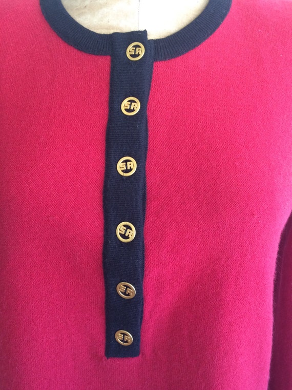 Sonia Rykiel Vintage Sweater red angora/wool w bl… - image 2