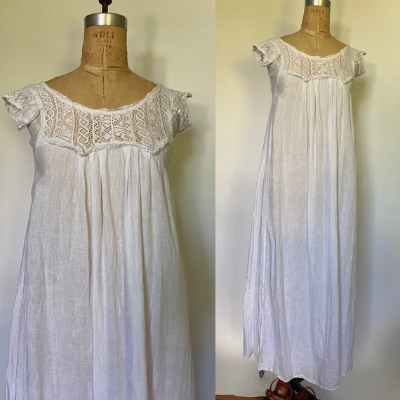 Vintage 1970s White cotton Maxi dress caftan mu mu