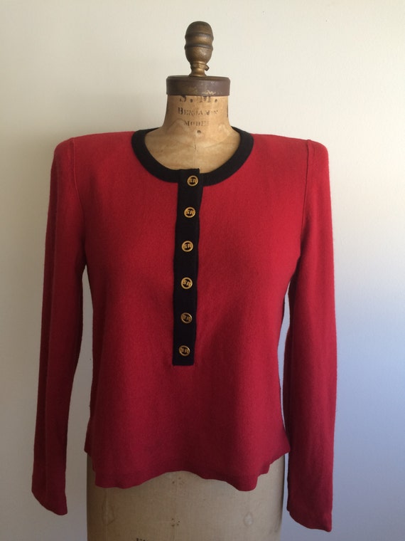 Sonia Rykiel Vintage Sweater red angora/wool w bl… - image 1