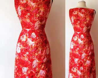 1960's Cotton Floral Print Sleeveless Summer Dress Mid Century Fashion~ Adorable!