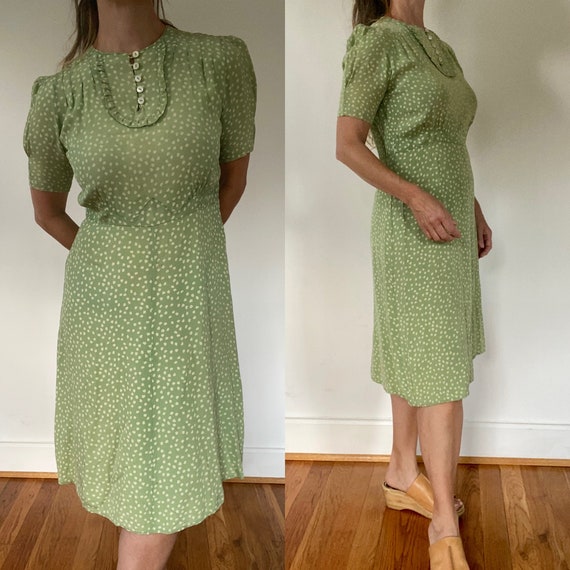1940s green/white polka dot day dress - image 1