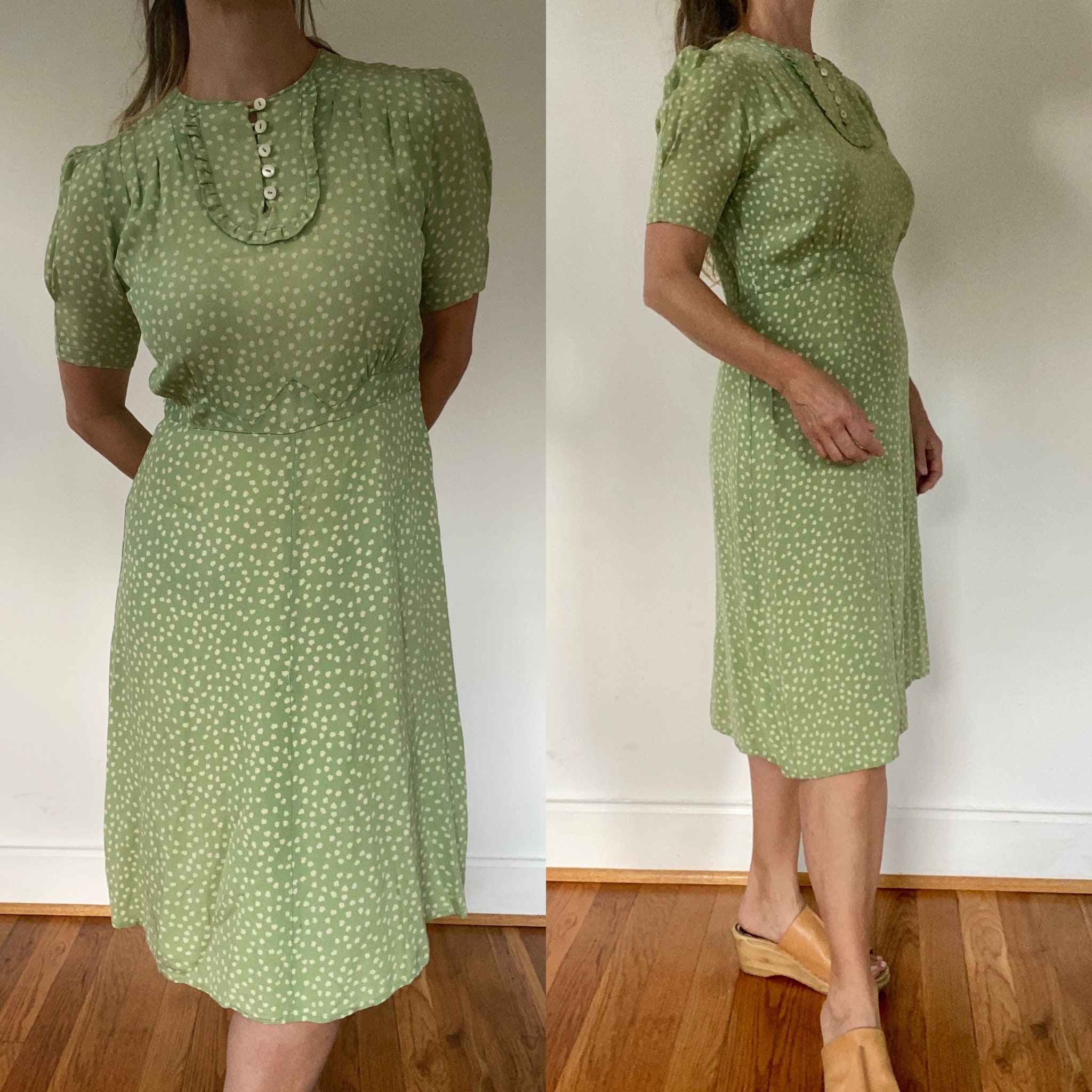 Groen witte jurk met stippen uit de jaren 40 Etsy Nederland