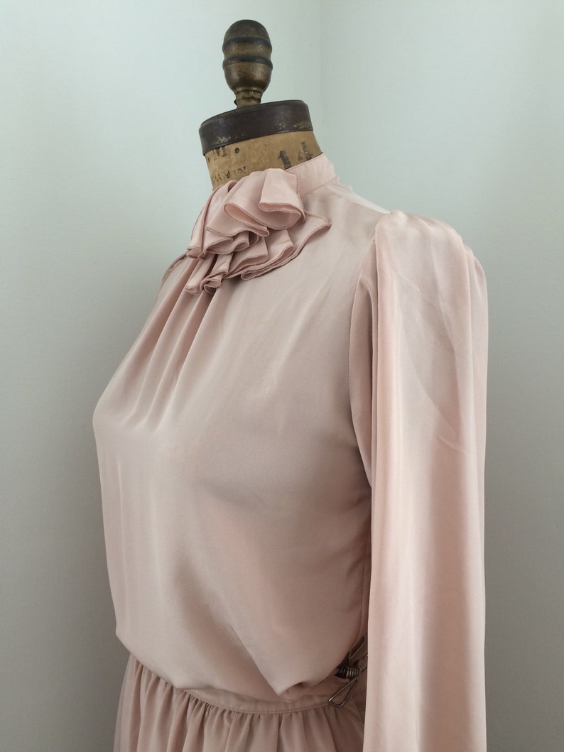 1980s silky ruffle neck blouse /& skirt suit
