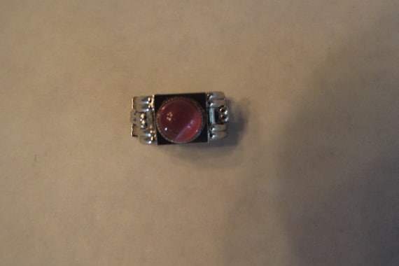 Rhodium Ring, round cabochon, pink Crystal , Vint… - image 5
