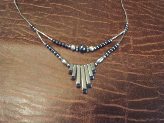 Hematite Silver double strand necklace, Vintage j… - image 5