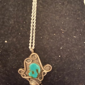 Native American Sterling Silver Pendant with a Gorgeous Piece of Turquoise 7.83 grams  1.5" long Unusual, Ethnic jewelry, vintage jewelry