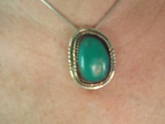 Sterling Silver Turquoise Pendant with 18" Italia… - image 2