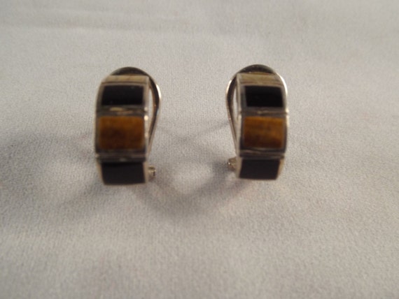 Black Onyx and Jasper Sterling Pierced Earrings A… - image 1