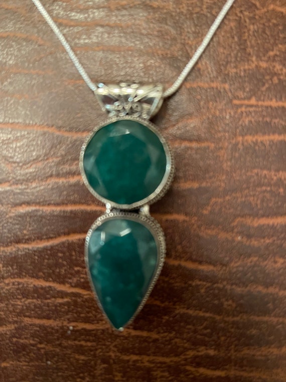Lab Created or Glass Emerald Gemstone Pendant 925 