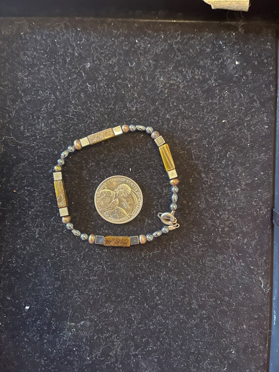 Rectangular Bracelet with silver beads and a gold… - image 3