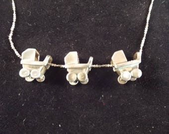 Kinderwagen, Kinderwagen, Babyparty, Drillinge, Push-Präsent, Sterlingsilber, Halskette, Schmuck, Kinderwagen, Kutsche, Geschenk unter 50