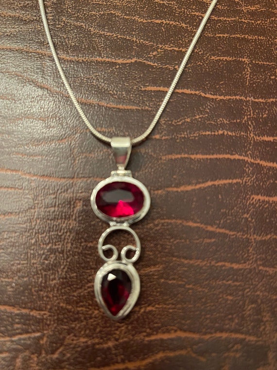Silver colored Pendant with Lab created Rubies or… - image 1