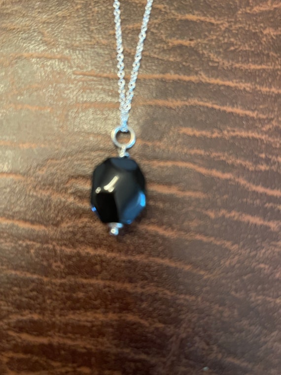 Blackish Blue Pendant  on a 18" chain  Silver ton… - image 1