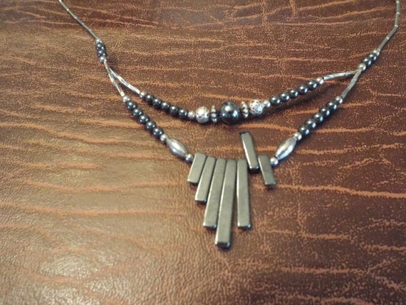 Hematite Silver double strand necklace, Vintage j… - image 3