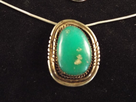Sterling Silver Turquoise Pendant with 18" Italia… - image 1