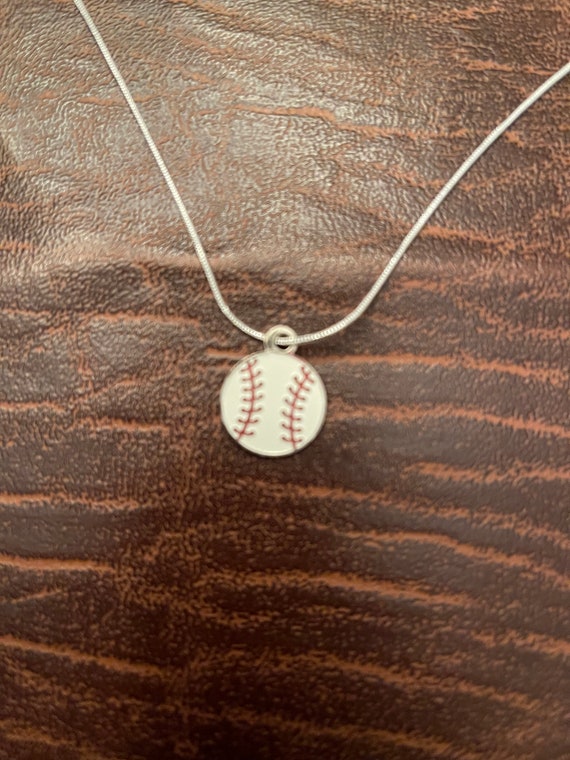 Baseball Pendant  on a 18" chain  Silver tone Cha… - image 1