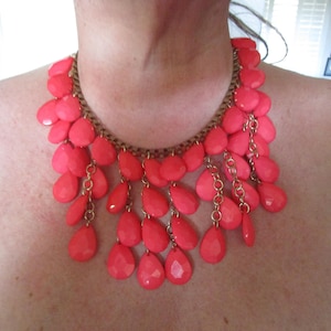 22&quot; long Necklace Unusual Necklace Orange Beveled - Statement Piece, Ethnic Jewelry, Vintage, Asian, Indian Gold Tone