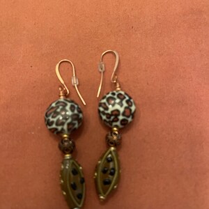 Animal Print Glass Earrings French hook Pierced 2"  3.23 grams