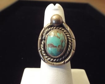 Native American Silver Ring with Cut Turquoise, Scroll work, size 5.75   8.50  grams, Ethnic jewelry, Vintage Jewelry