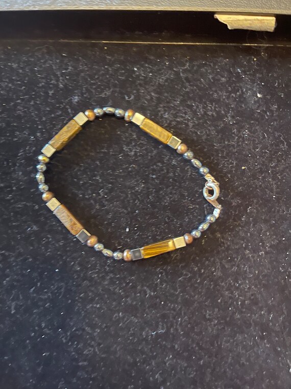 Rectangular Bracelet with silver beads and a gold… - image 1