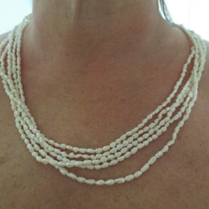 White Keshi Pearl Multi Strand Pearl Necklace Perfect Condition 25&quot;, authentic pearl, classical necklace, wedding necklace Statement Piece