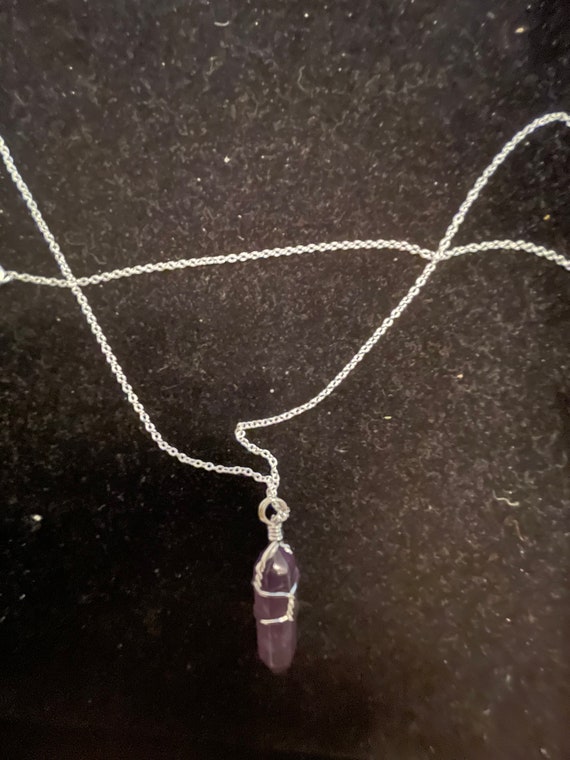 Purple quartz with a silver tone 22" chain  Silver