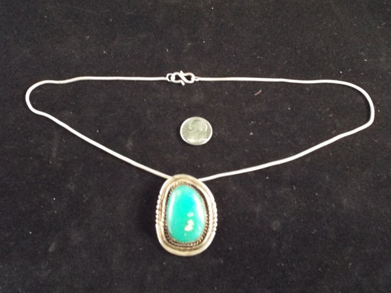 Sterling Silver Turquoise Pendant with 18" Italia… - image 3