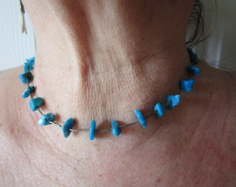 Silver and Turquoise Choker with  4.3 Grams  22.5" Southwester Native American thin Strand