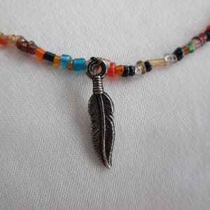 Silver Feather Necklace,  and multi colored beads,  80s Retro, Rockabilly, Southwest, Vintage,