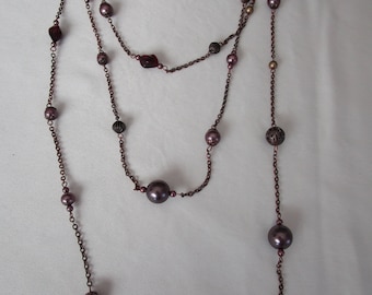Perline viola in bronzo a triplo filo, perline in vetro rosso, piccole perline dorate, misura regolabile, gioielli vintage, costume insolito