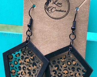Handcrafted Leopard Print Skulls Earrings