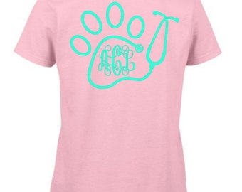 Veterinarian Stethoscope Monogram Paw Print Shirt