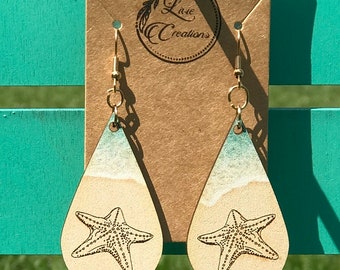 Hand crafted StarFish on the Beach Teardrop Earrings