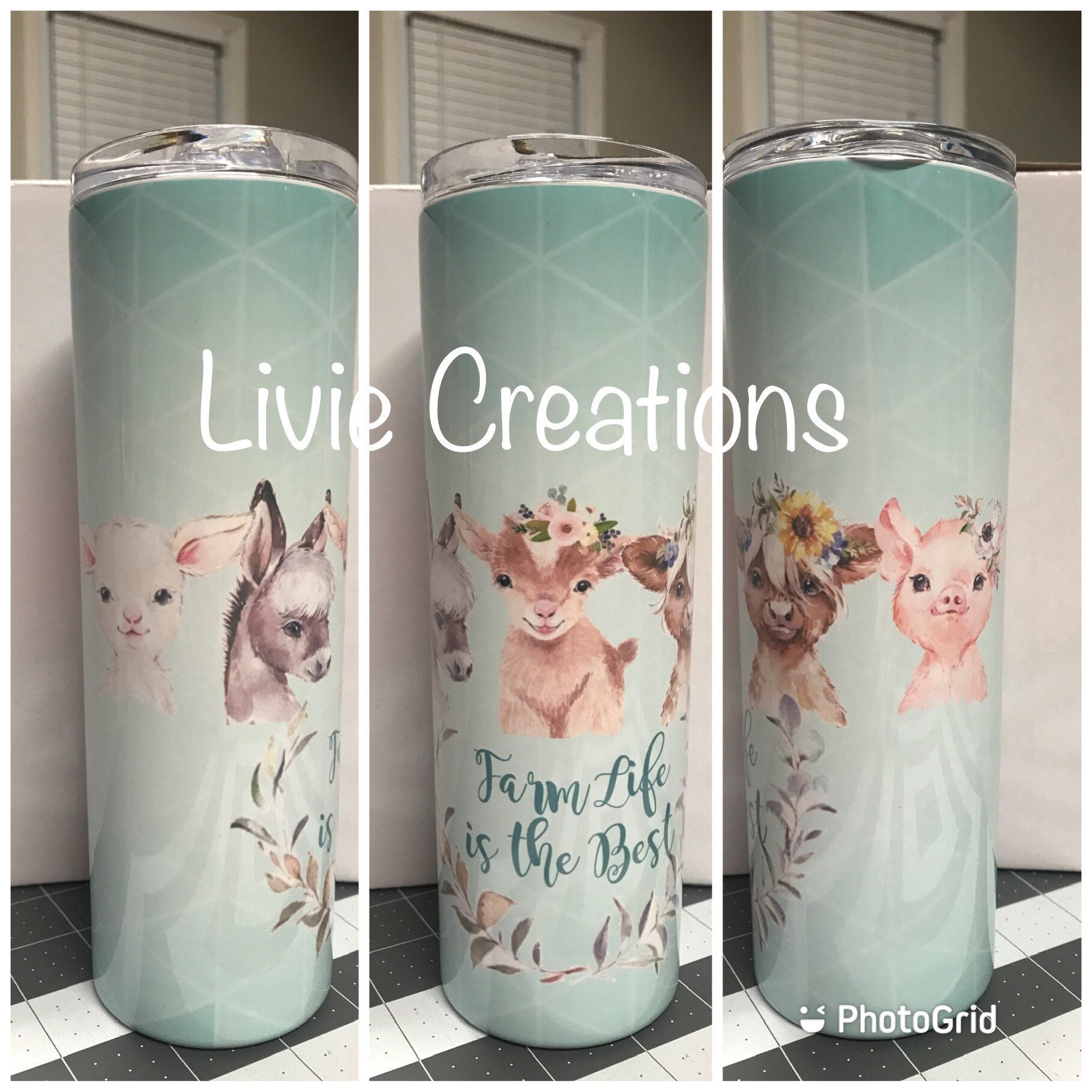 Barnyard Series Chicken, Cow, Sheep, Pig, Ostrich on Cow Print 20 oz  Stainless Steel Skinny Tumbler Sublimation Hot Cold Coffee Soda