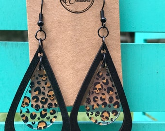 Handcrafted Leopard Print Skulls Earrings