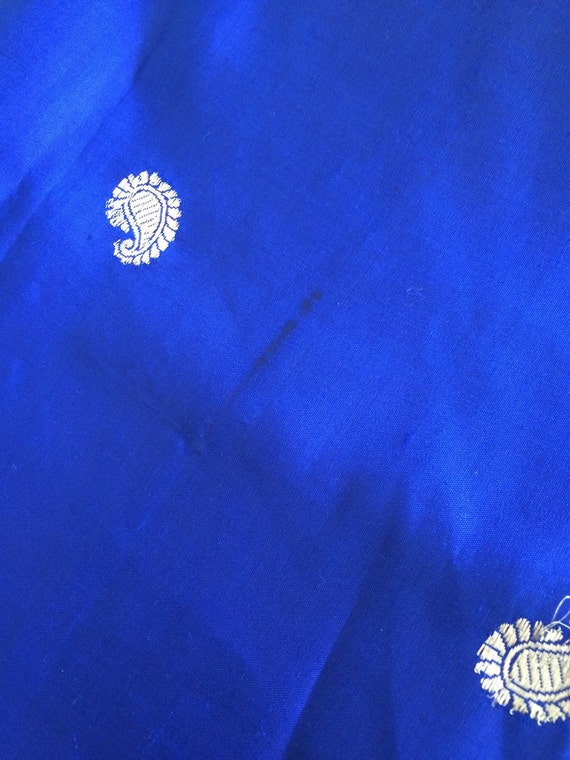 Vintage blue and gold silk shawl wrap - image 5