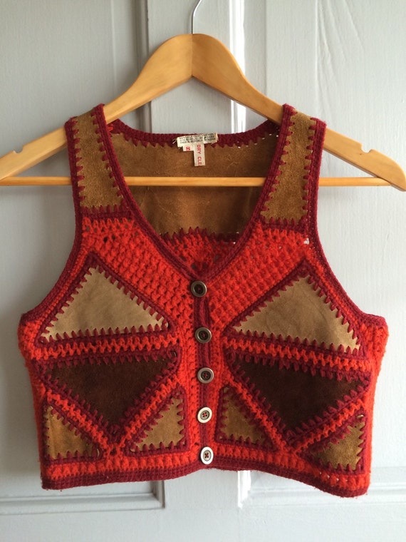 Vintage red and brown hippie vest