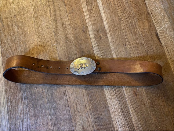 Vintage Brown Leather Horse Belt Buckle Vintage Sears Chambers Horse Western Belt Buckle Steerhide  main image 3