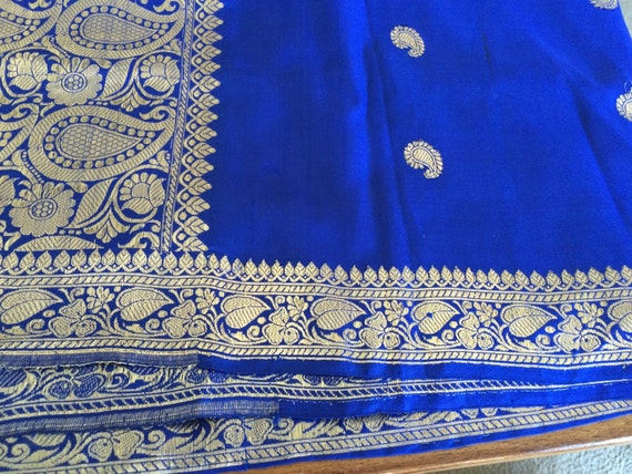Vintage blue and gold silk shawl wrap - image 3