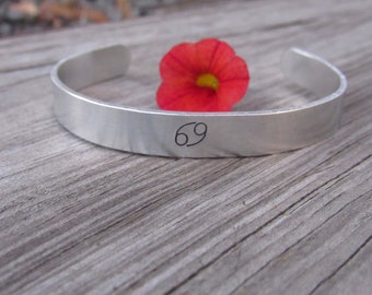 Cancer bracelet, Handstamped Zodiac jewelry, Cancer birthday gift, July birthday, August birthday, Astrology jewelry