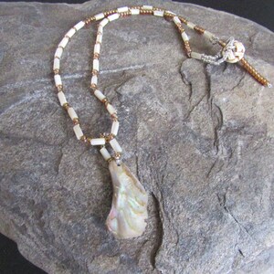 Abalone Necklace with Mother of Pearl, Shell Necklace, Beaded Mermaid Necklace