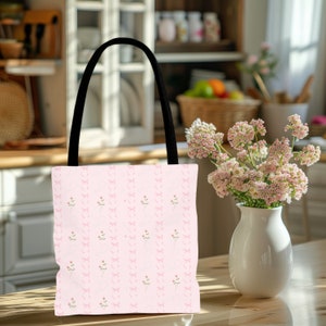 Coquette Aesthetic Tote, Sweet Bow Design, Pink Accessory for Ballet Lovers, Grocery Tote Bag