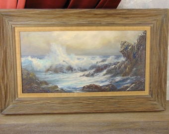 Original Painting Horizontal SEASCAPE by ROSEMARY MINER Rocks Storm Superb!