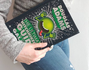 Guía del autoestopista para el bolso de mano Galaxy Book: ¡hecho a mano a partir de un libro real! **HECHO A LA MEDIDA**