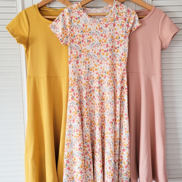 Girls Modest dress | midi length dress | Girls easter Dress| girls spring dress | Girls clothes | Baby dress | Girls floral dress | Mustard